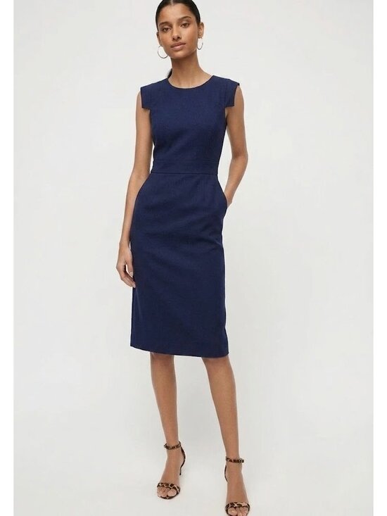 J. Crew Dresses & Skirts - NWT J.Crew Petite Resume Sheath in Navy Blue Stretch Linen Dress 4P $168